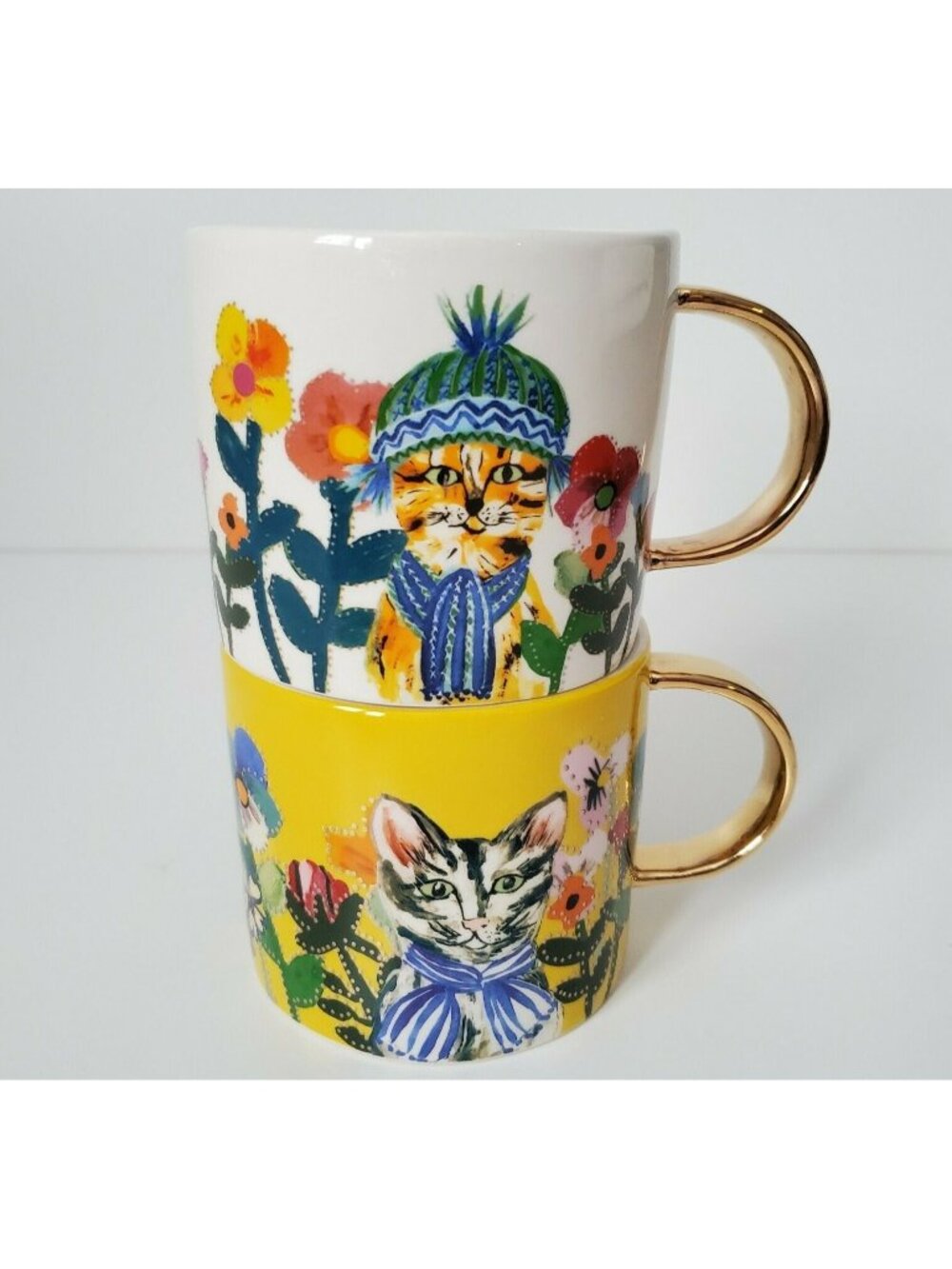 Anthropologie Francesca Kaye Feline Atelier Cat Mugs Set of 2 NEW - Picture 2 of 9